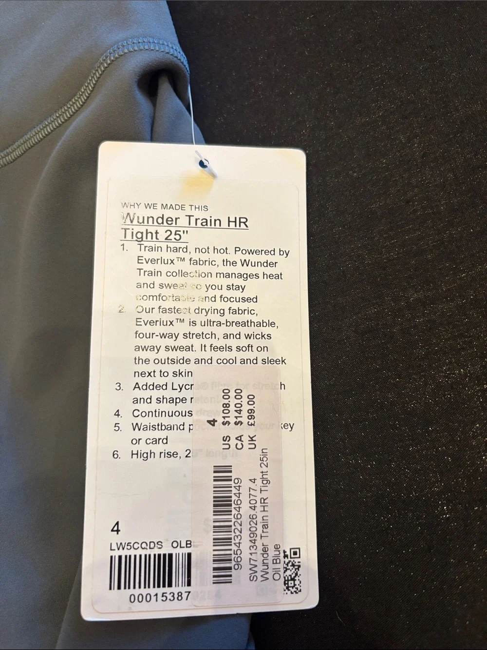 Lululemon X Soul Cycle Wunder Train hr right 25’’ size 4 BNWT